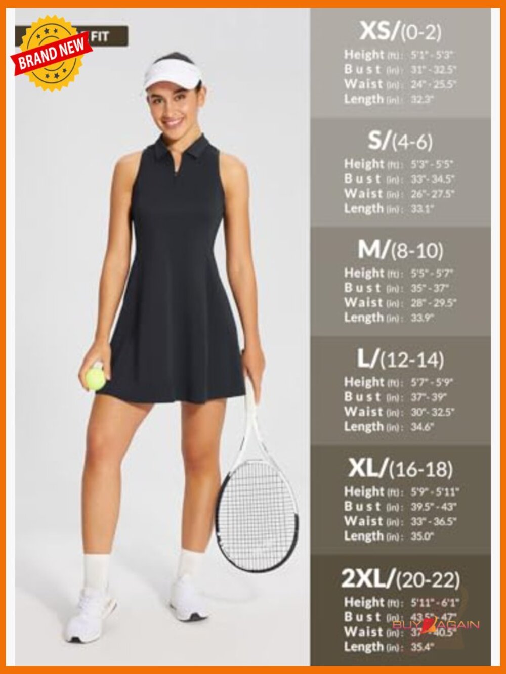 Womens Golf Dress with Built-in Shorts Pockets Racerback - Picture 6 of 7